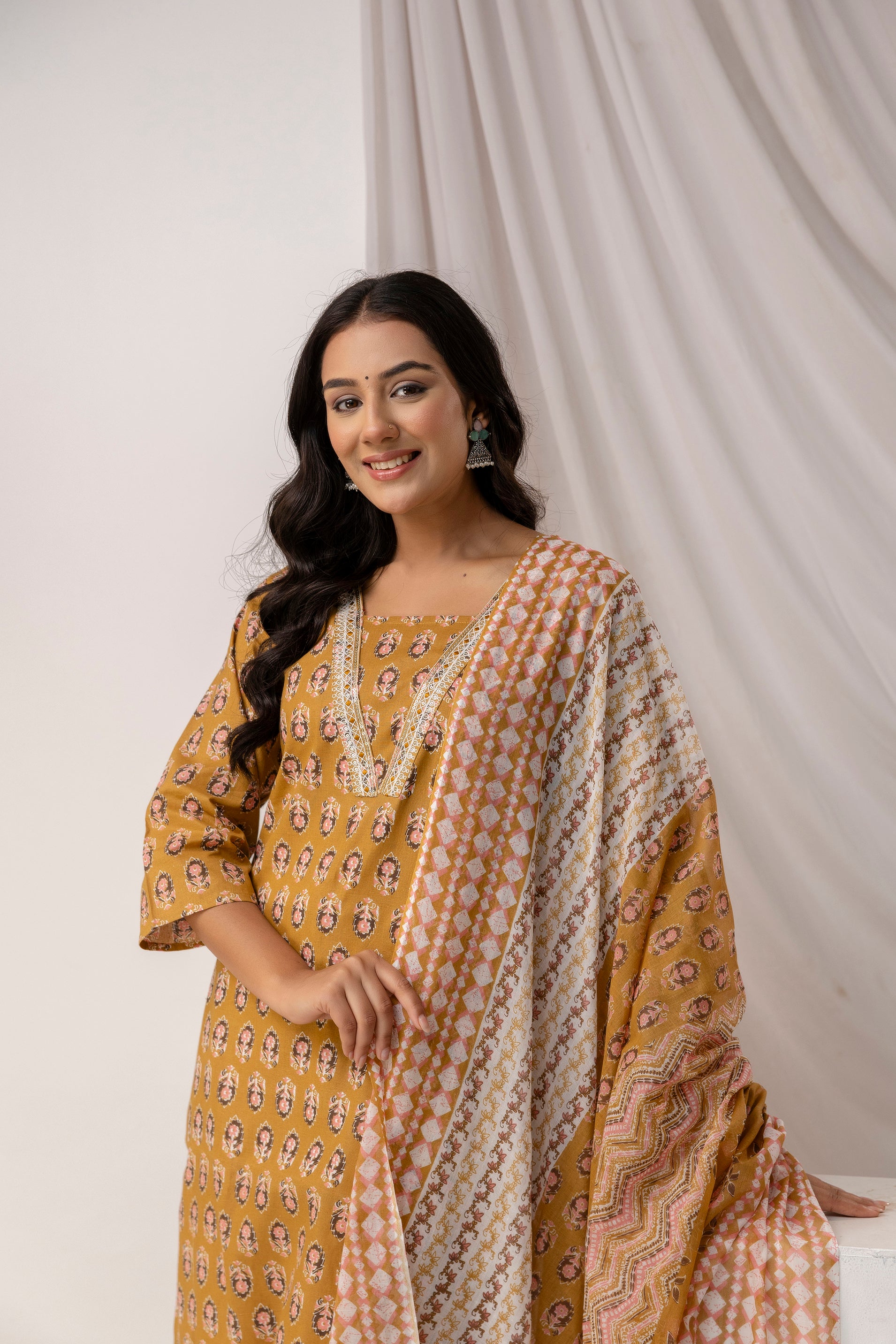 Printed Kurti with Jari Work Set