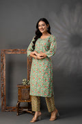 Printed V-Neck Kurti Set