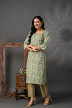 Printed V-Neck Kurti Set