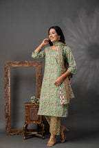 Printed V-Neck Kurti Set