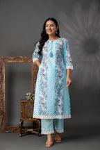 Printed Kurti with V-Wing Work Set