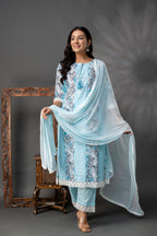 Printed Kurti with V-Wing Work Set