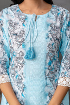 Printed Kurti with V-Wing Work Set