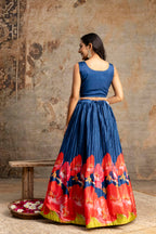 Handworked Crop Top with Printed Skirt