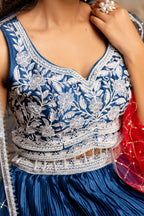 Handworked Crop Top with Printed Skirt