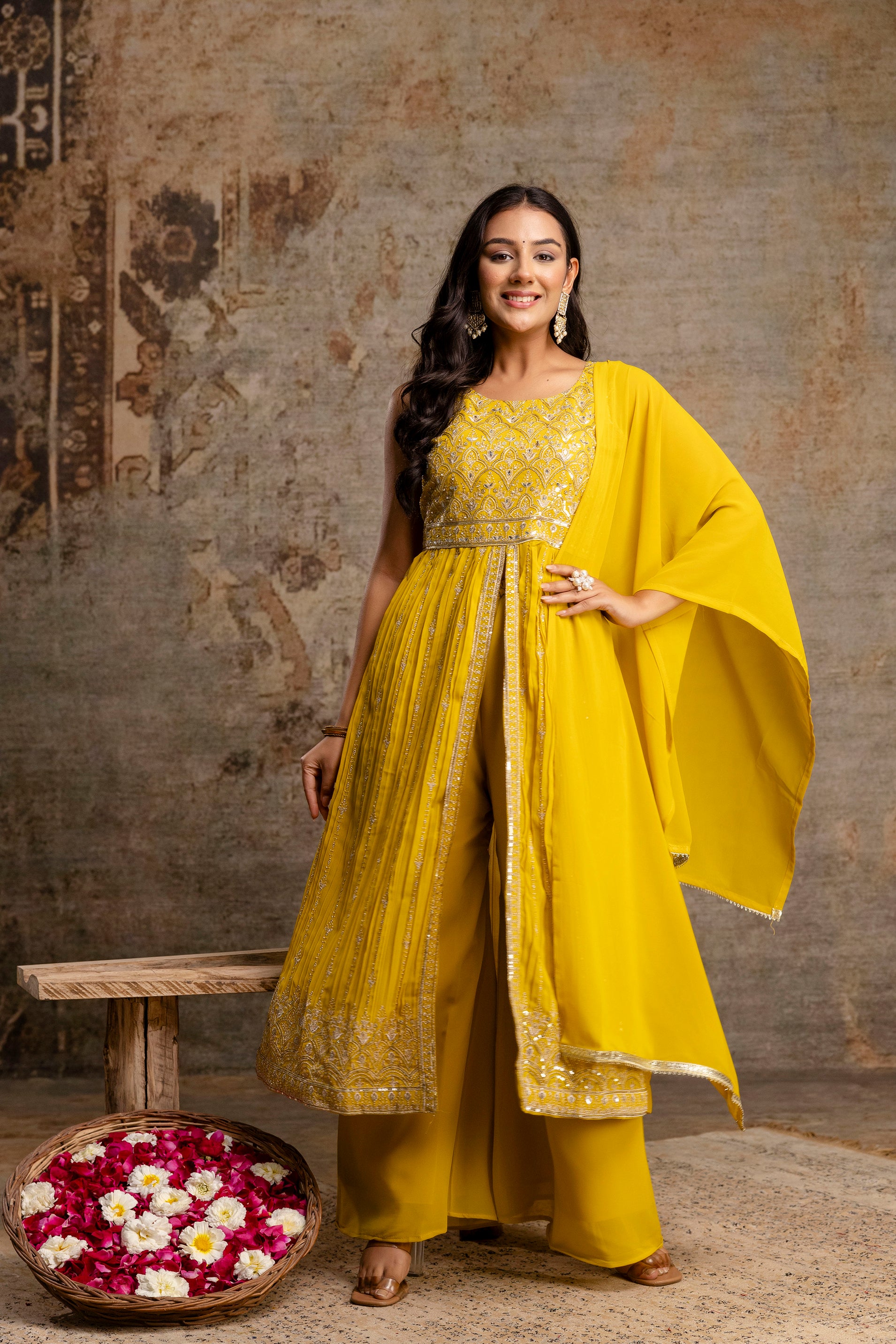 Front-Cut Long Top with Palazzos