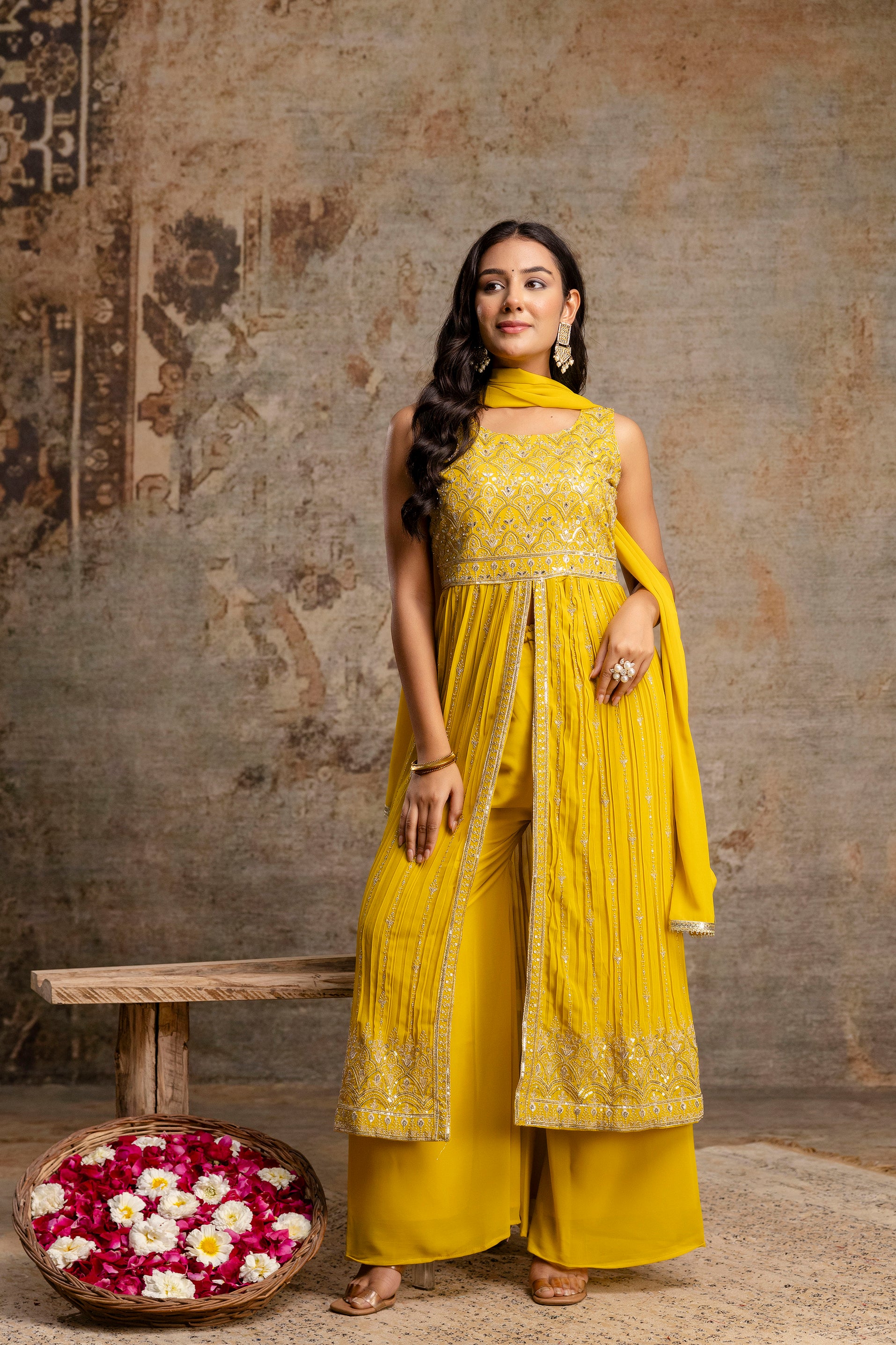 Front-Cut Long Top with Palazzos