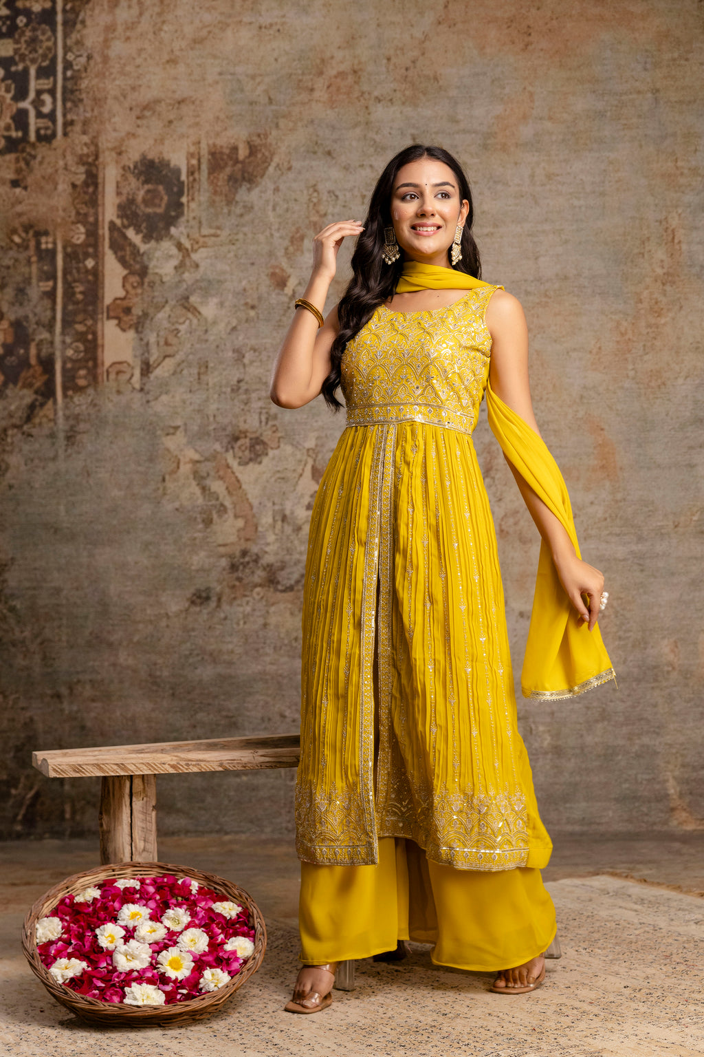 Front-Cut Long Top with Palazzos