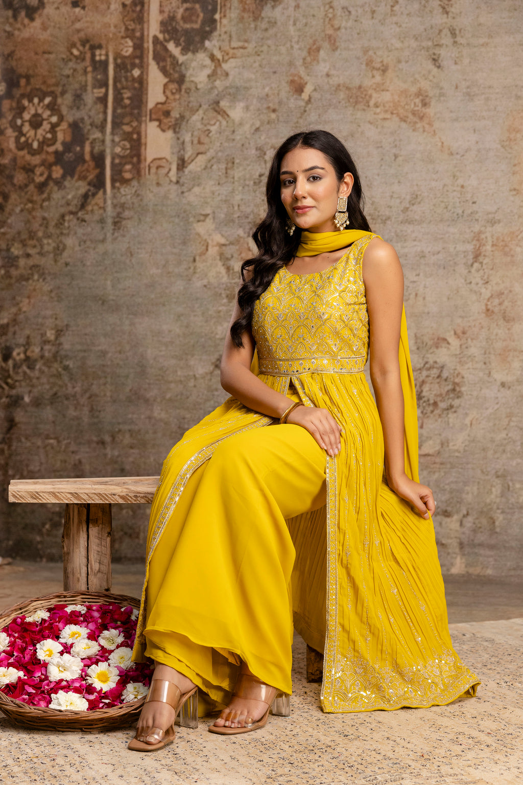 Front-Cut Long Top with Palazzos