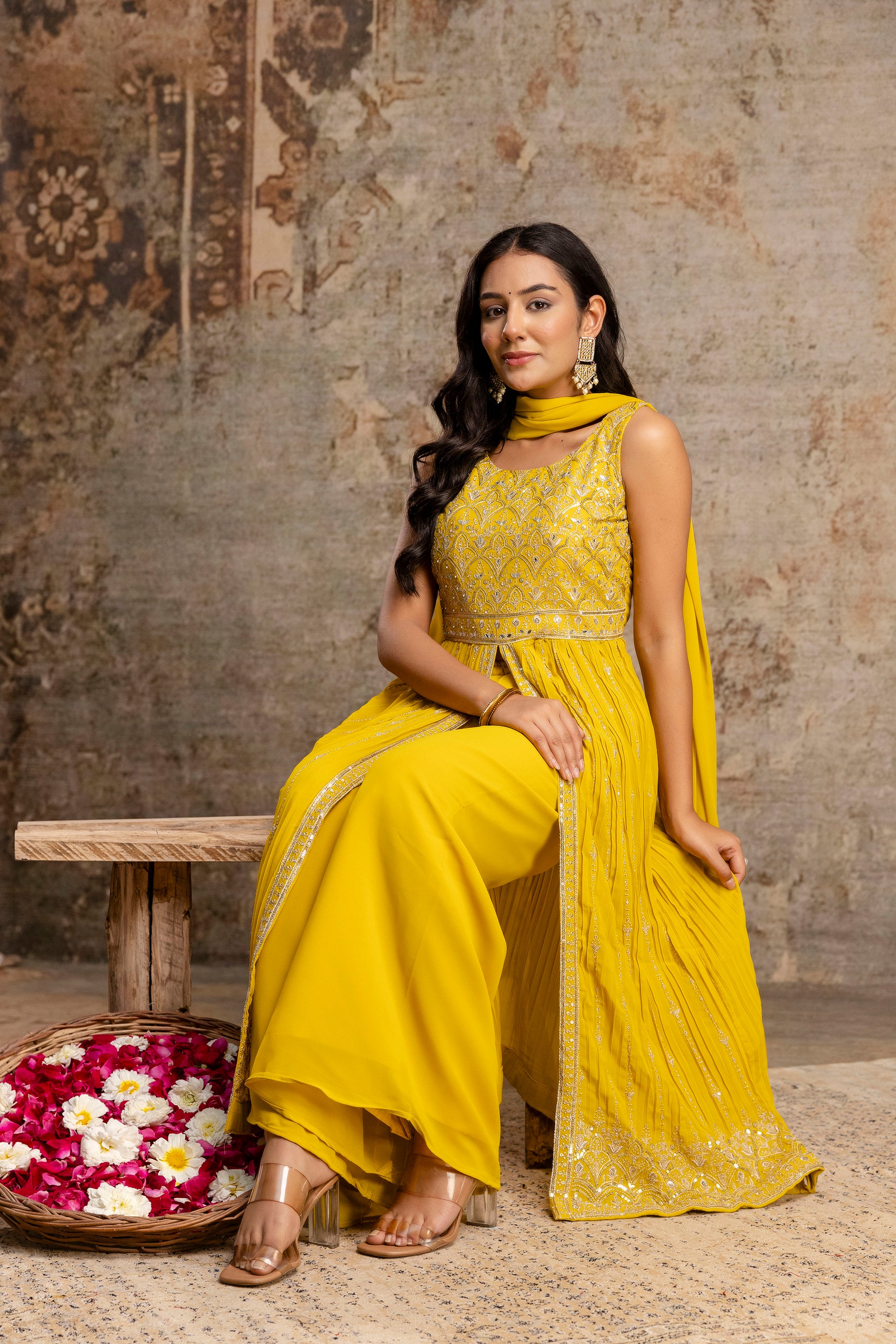 Front-Cut Long Top with Palazzos