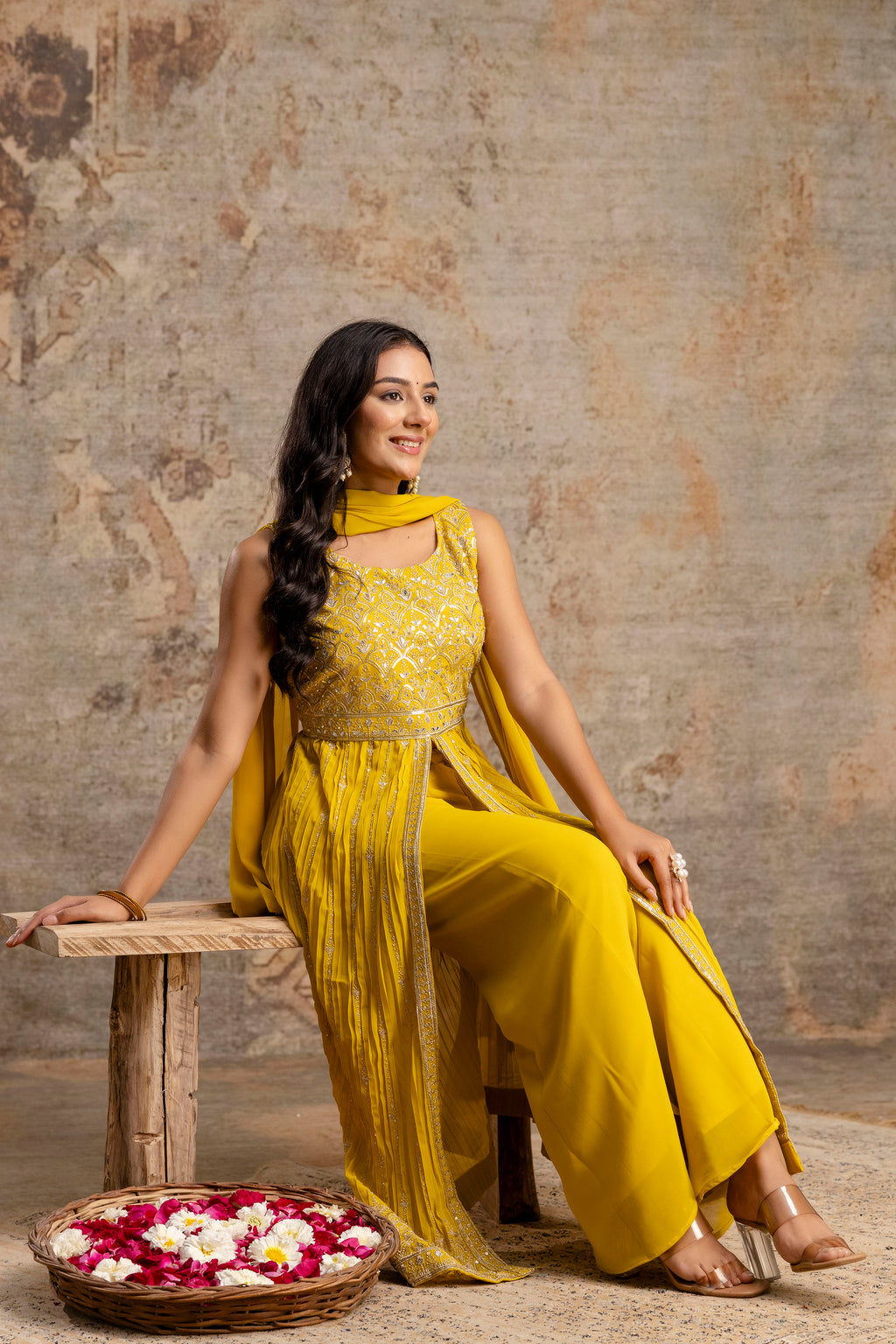 Front-Cut Long Top with Palazzos