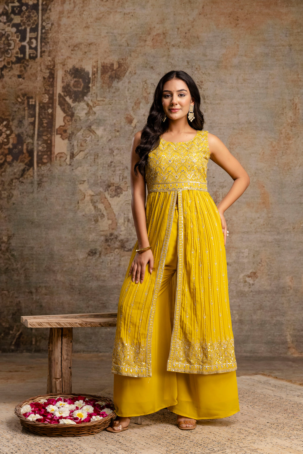 Front-Cut Long Top with Palazzos