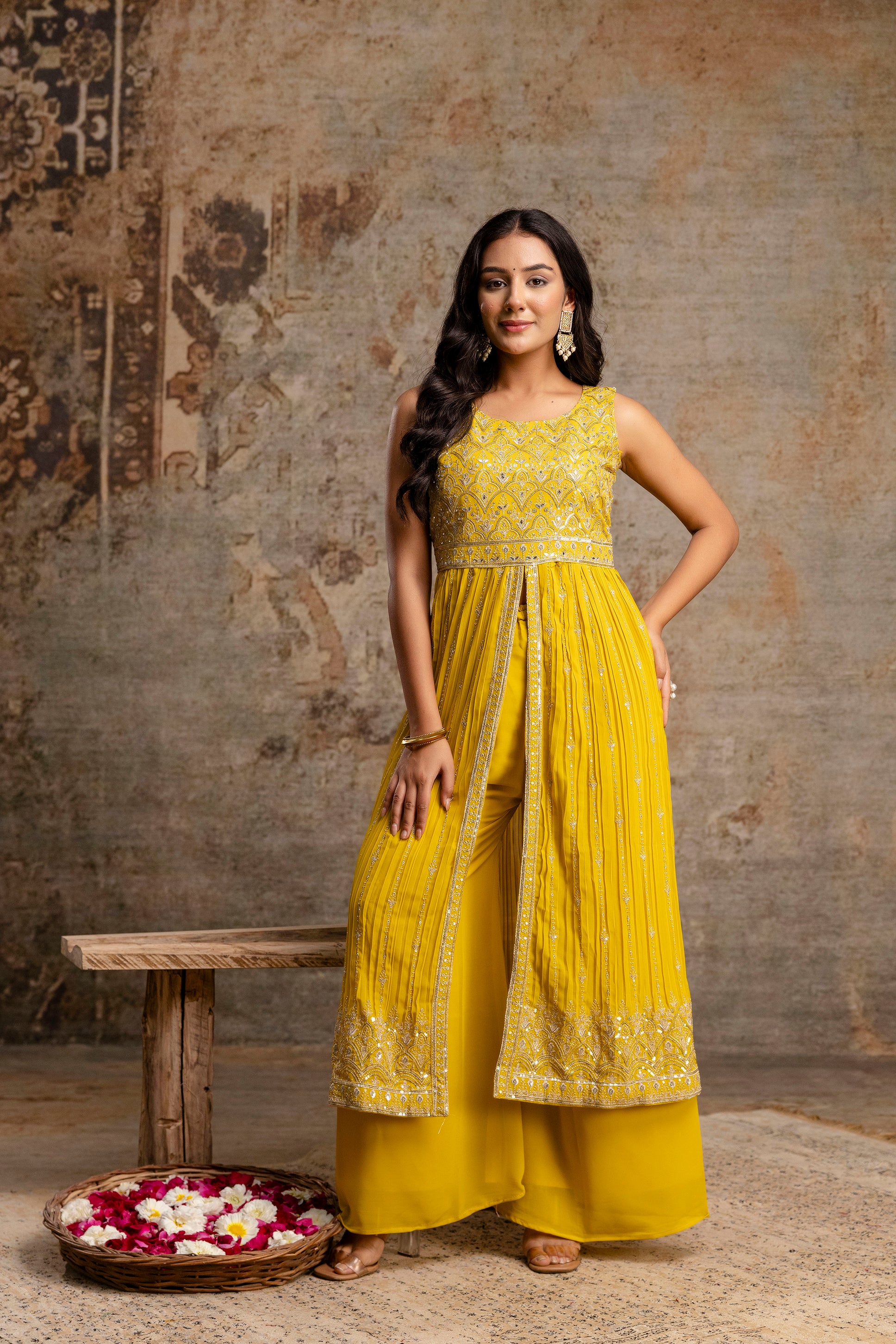 Front-Cut Long Top with Palazzos