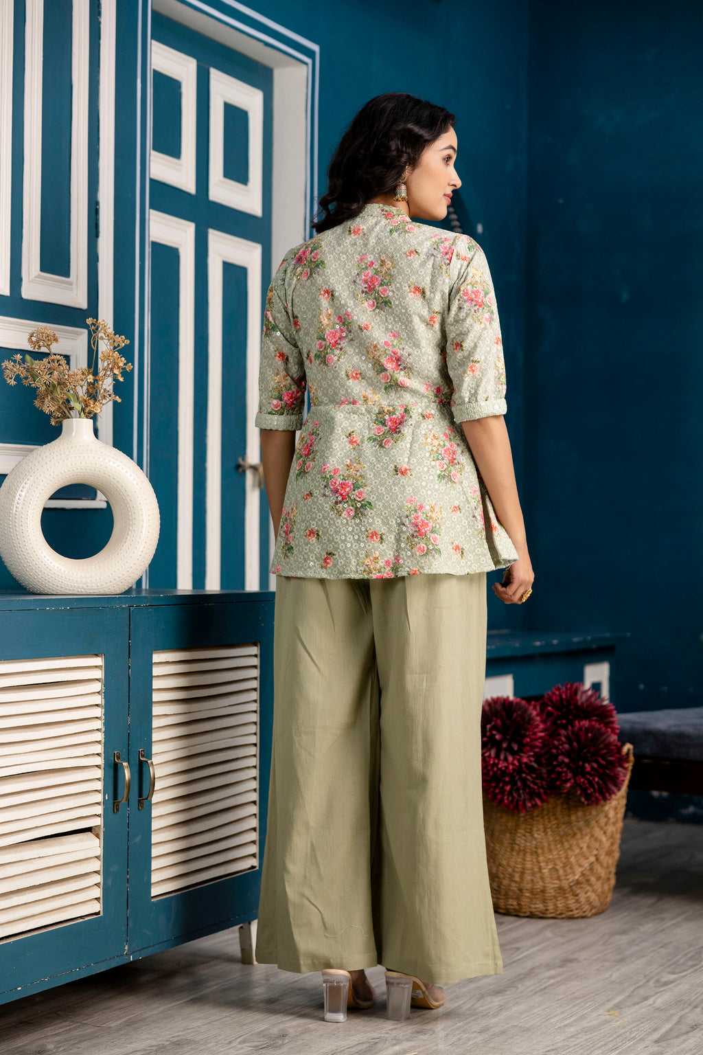 Digital Print Kurti with Plain Flapper