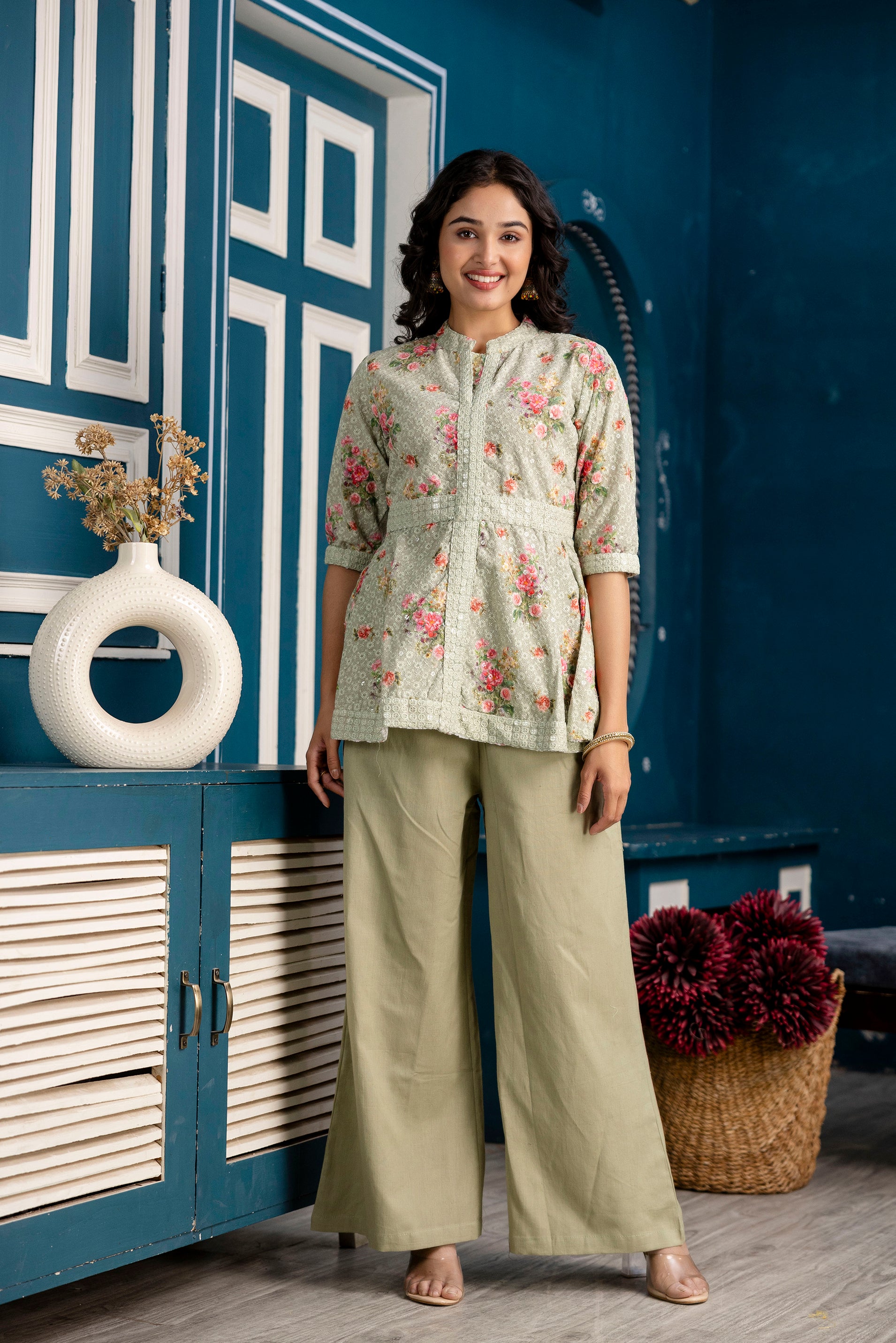 Digital Print Kurti with Plain Flapper
