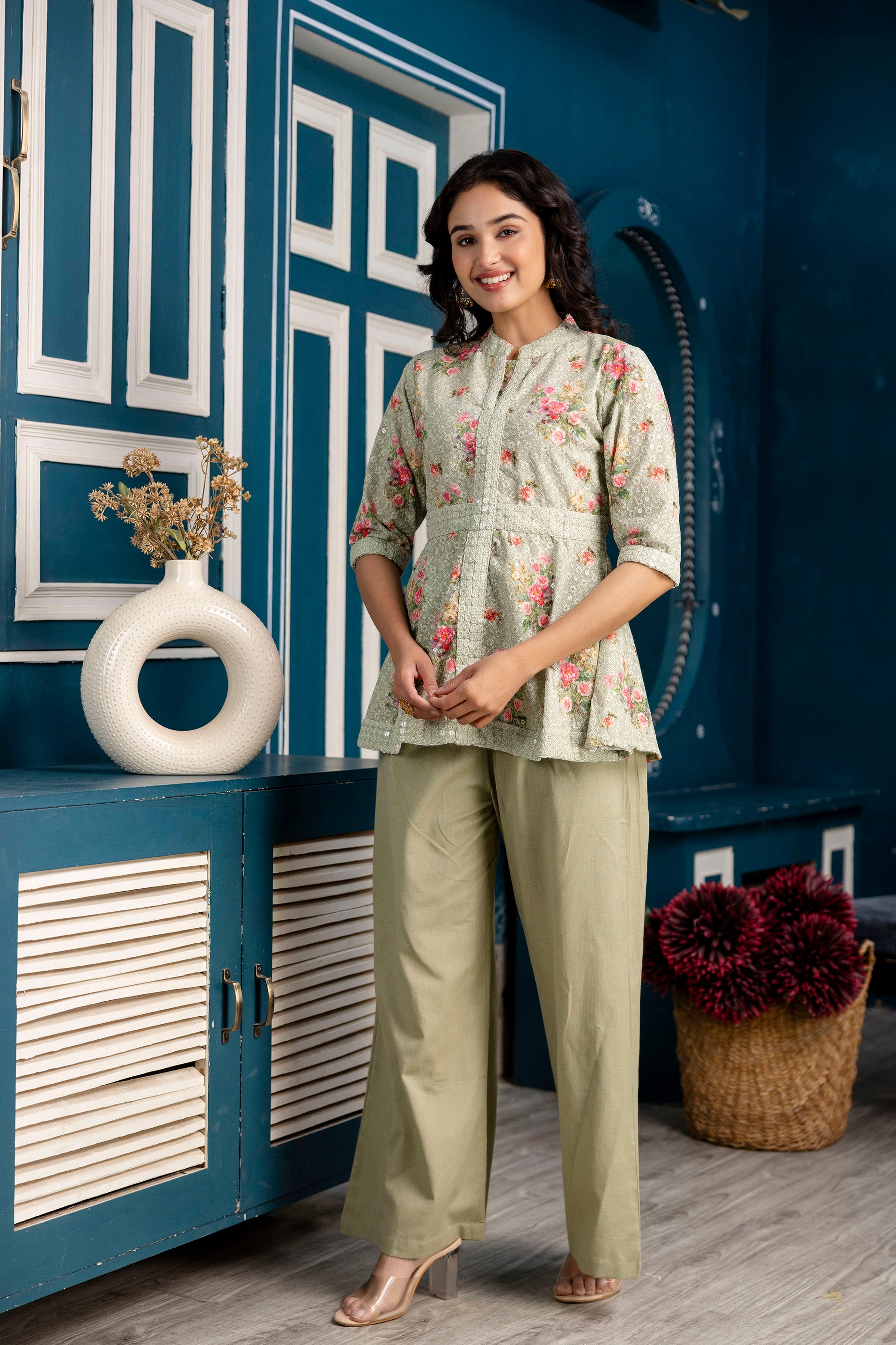 Digital Print Kurti with Plain Flapper