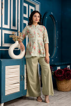 Digital Print Kurti with Plain Flapper