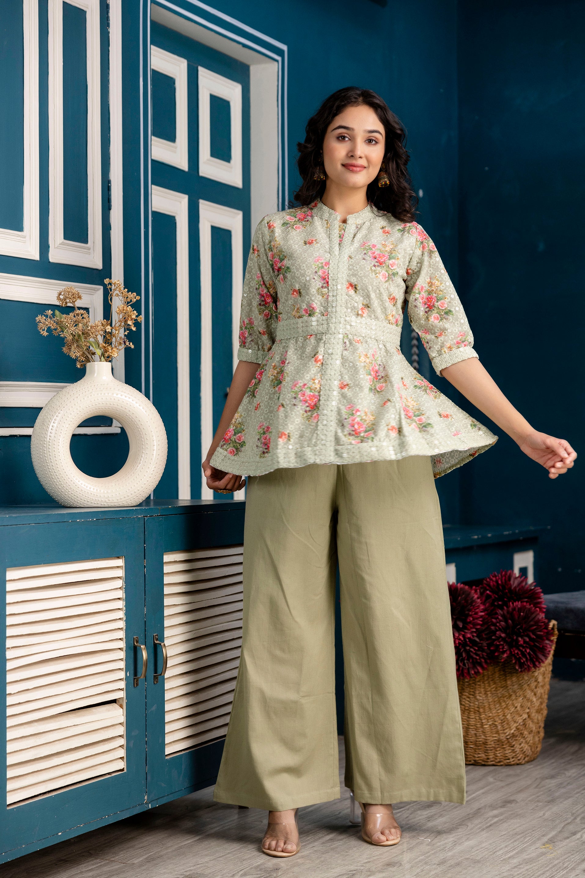 Digital Print Kurti with Plain Flapper