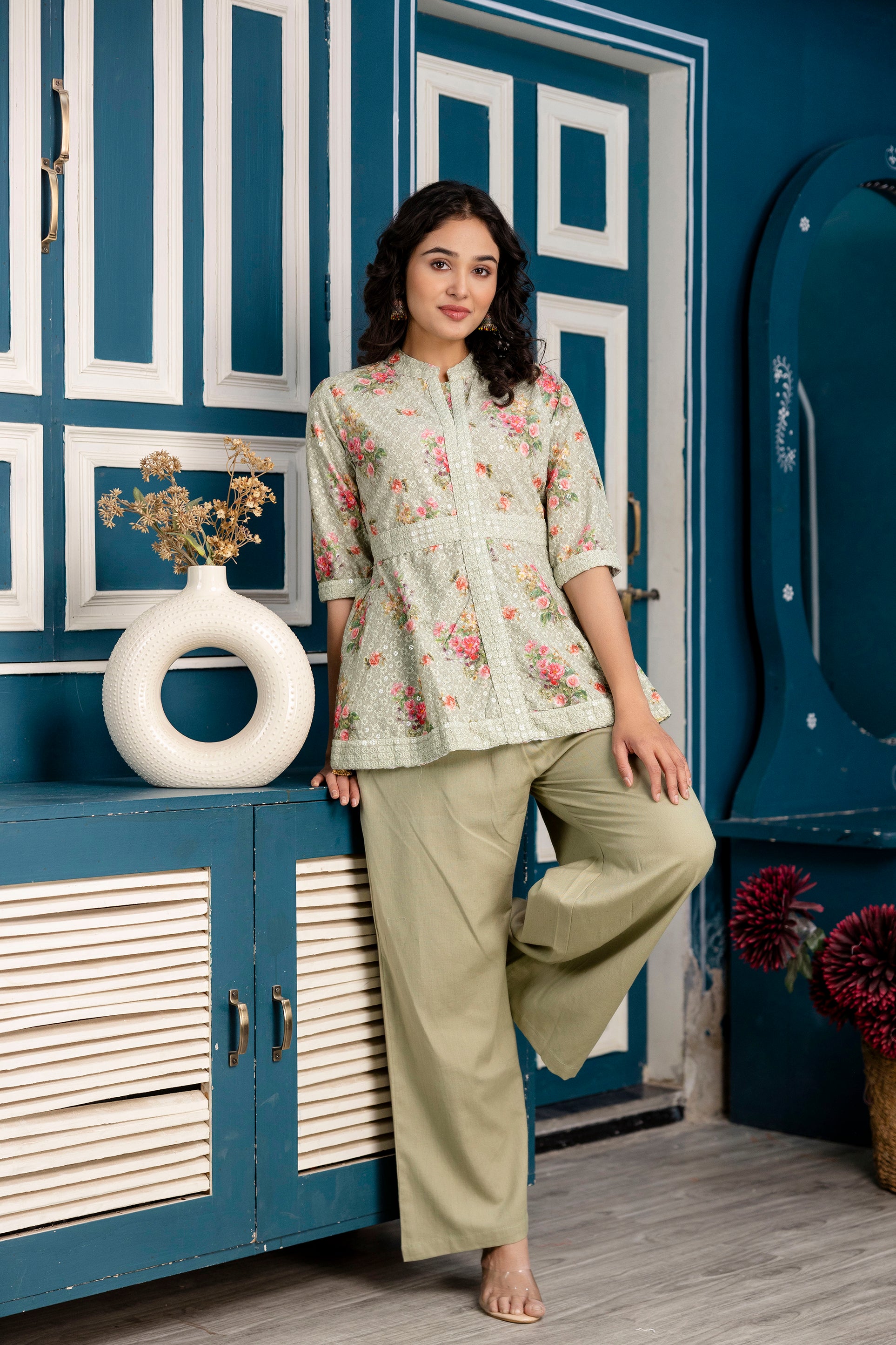 Digital Print Kurti with Plain Flapper