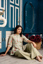 Digital Print Kurti with Plain Flapper