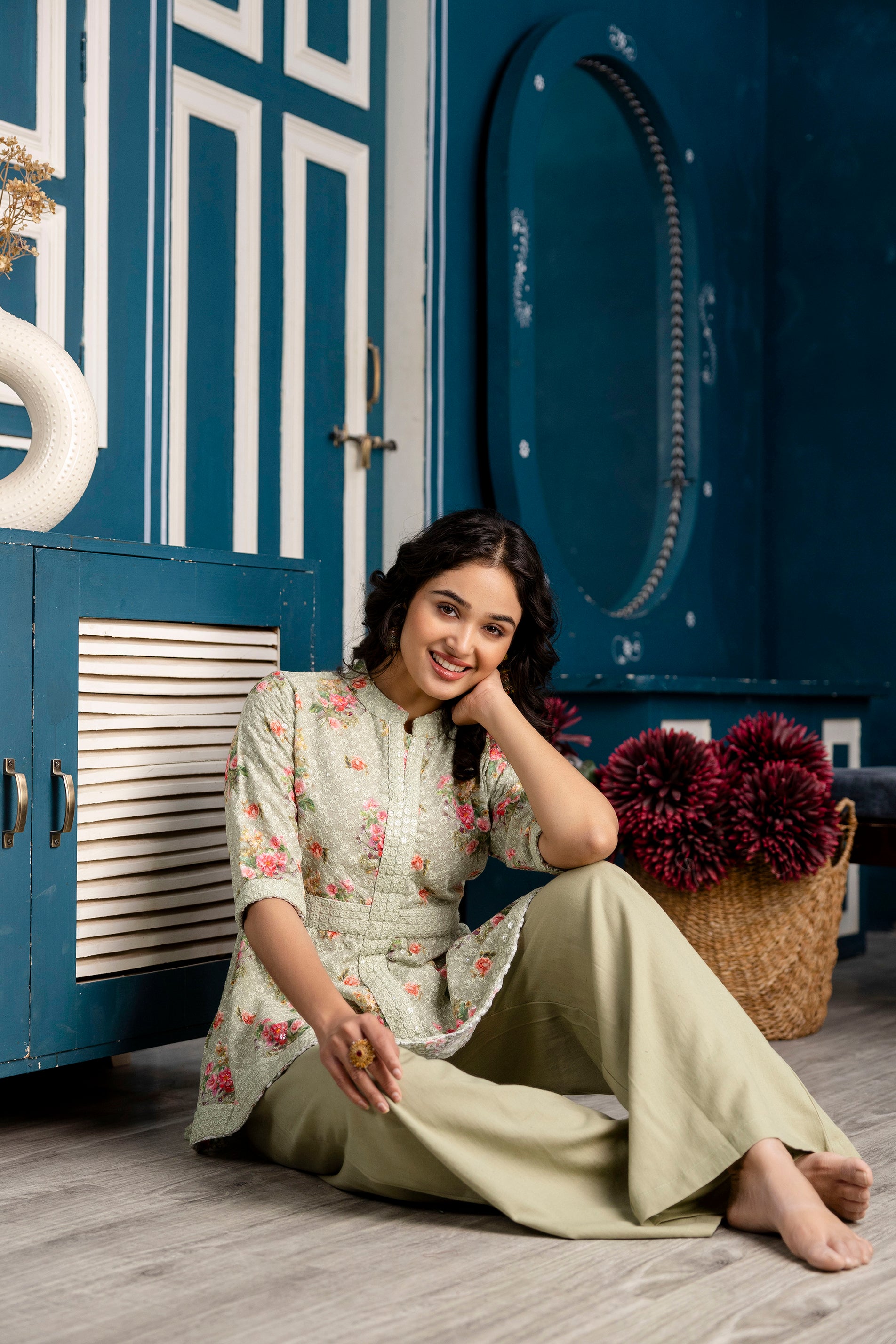 Digital Print Kurti with Plain Flapper