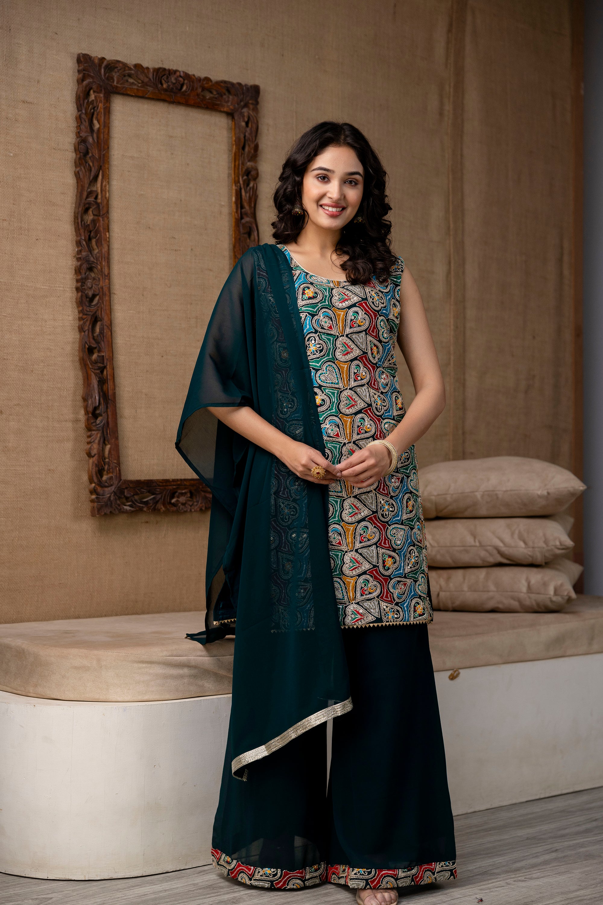 Thread Work Kurti Set with Palazzo