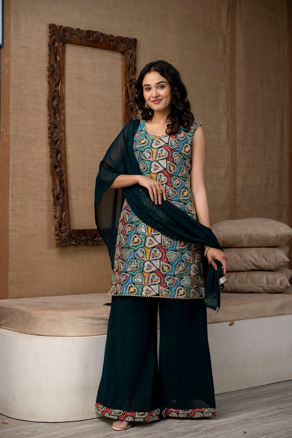 Thread Work Kurti Set with Palazzo