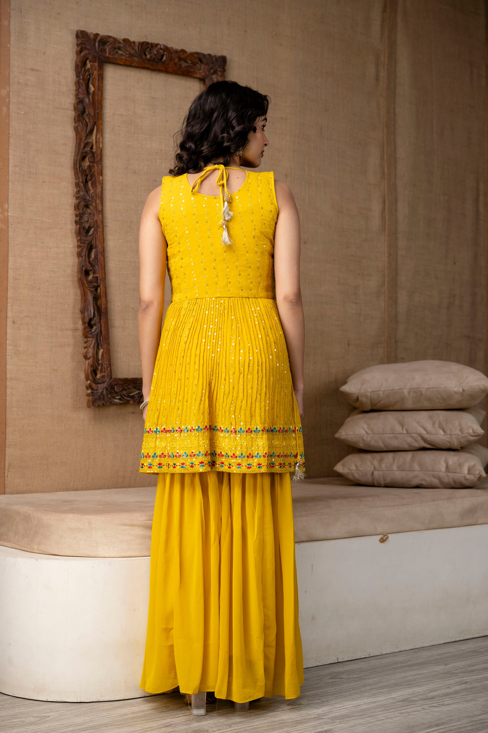 Resham Work Kurti Set with Sharara