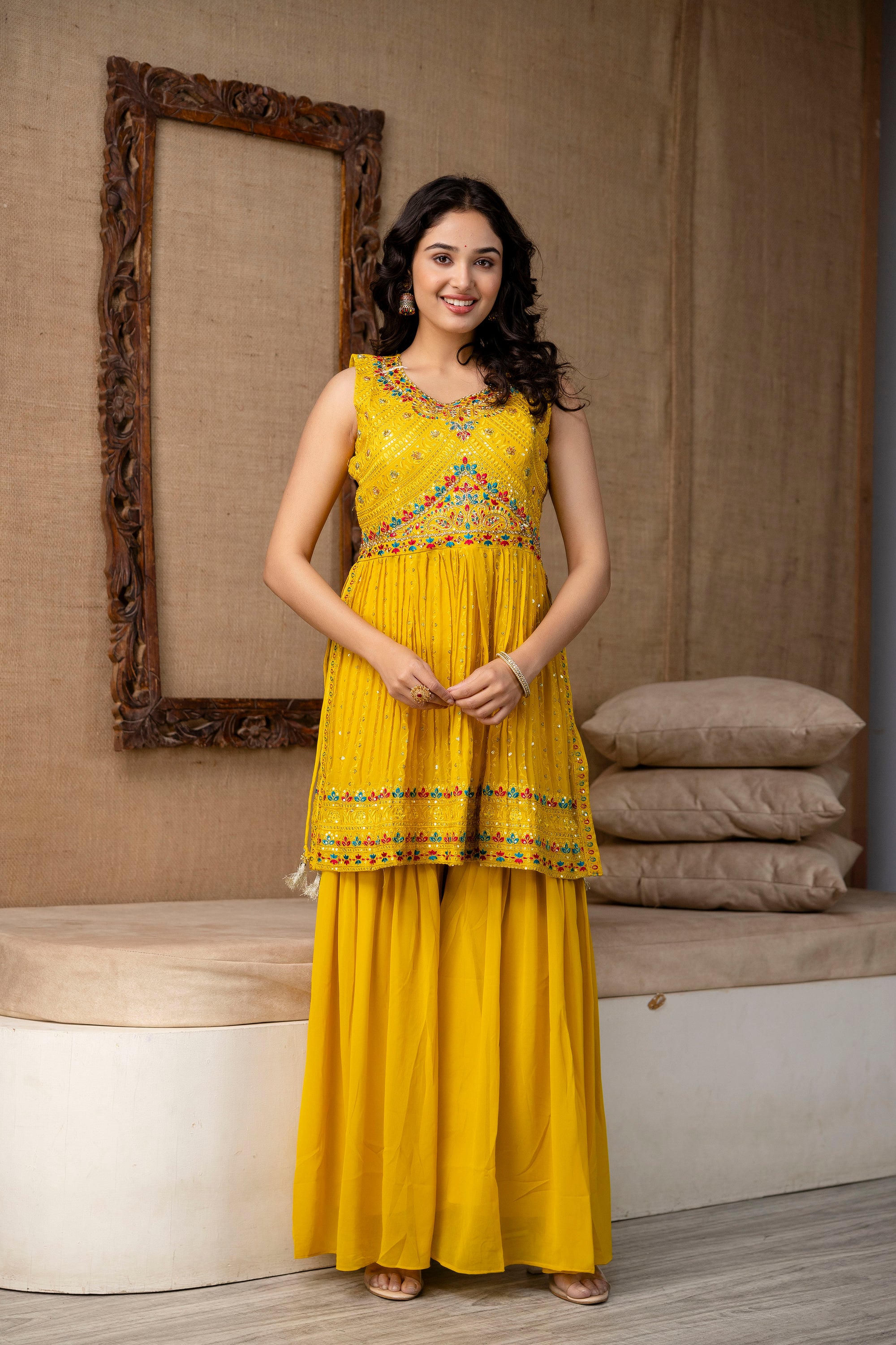 Resham Work Kurti Set with Sharara