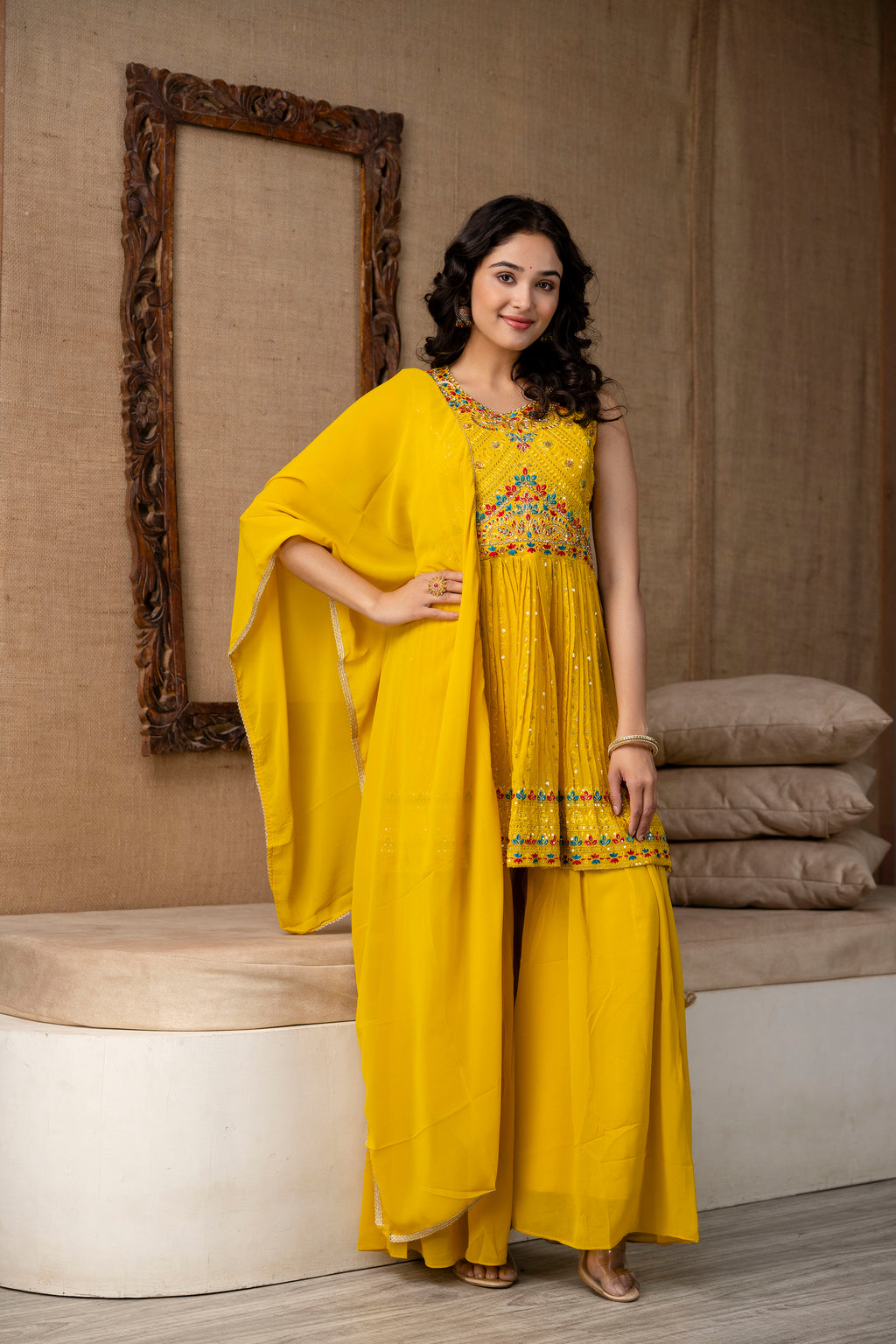 Resham Work Kurti Set with Sharara