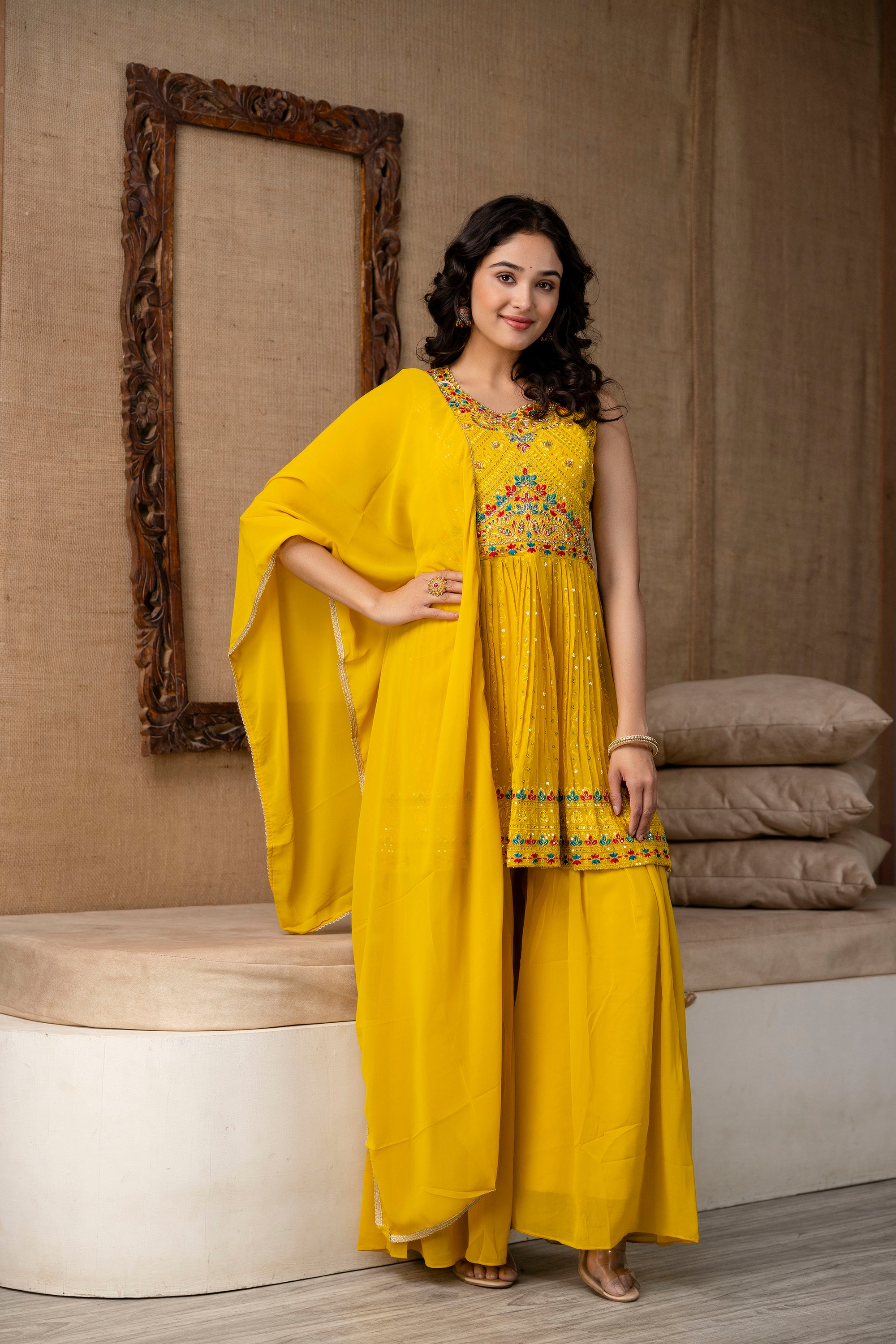 Resham Work Kurti Set with Sharara