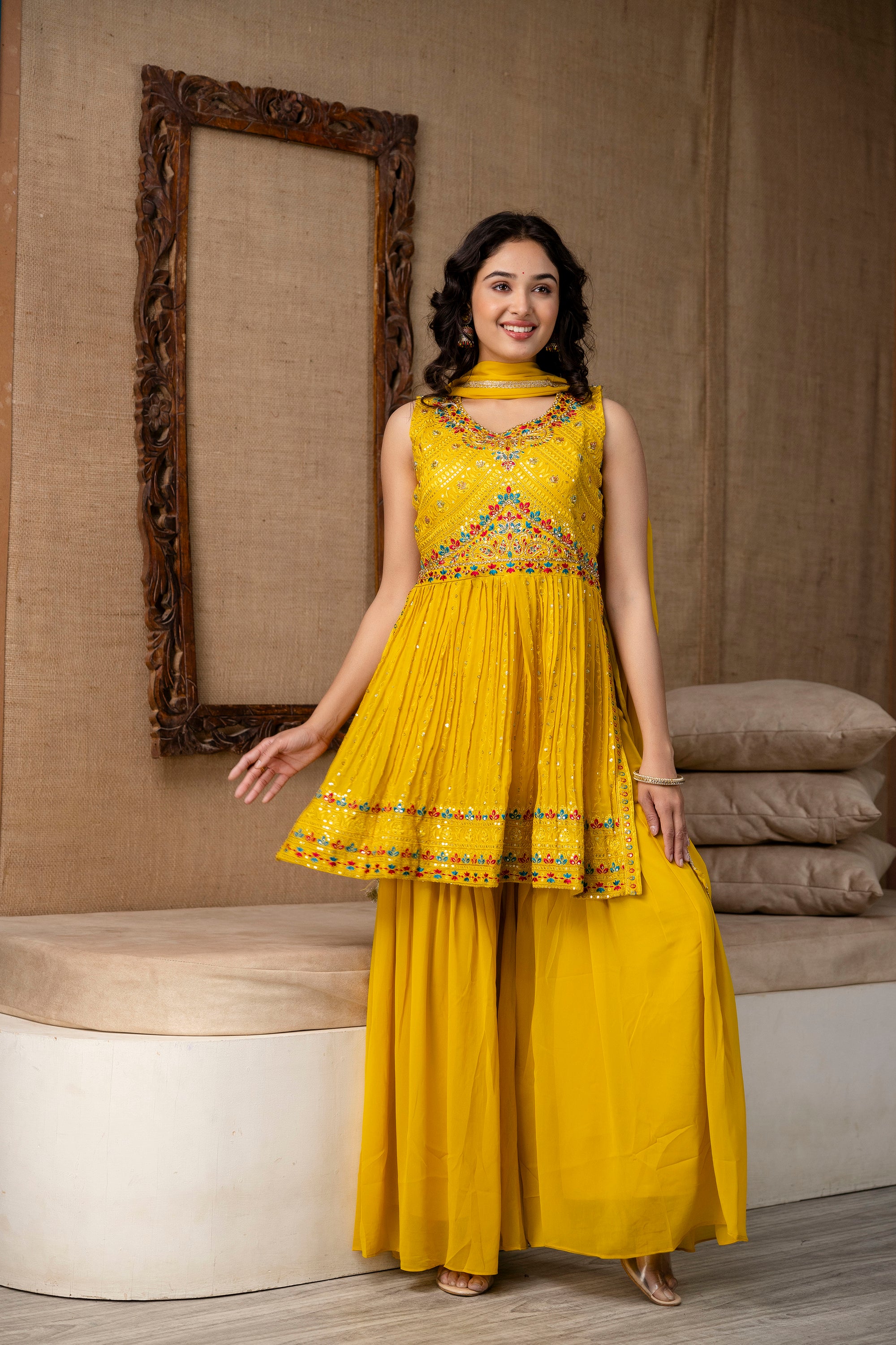 Resham Work Kurti Set with Sharara