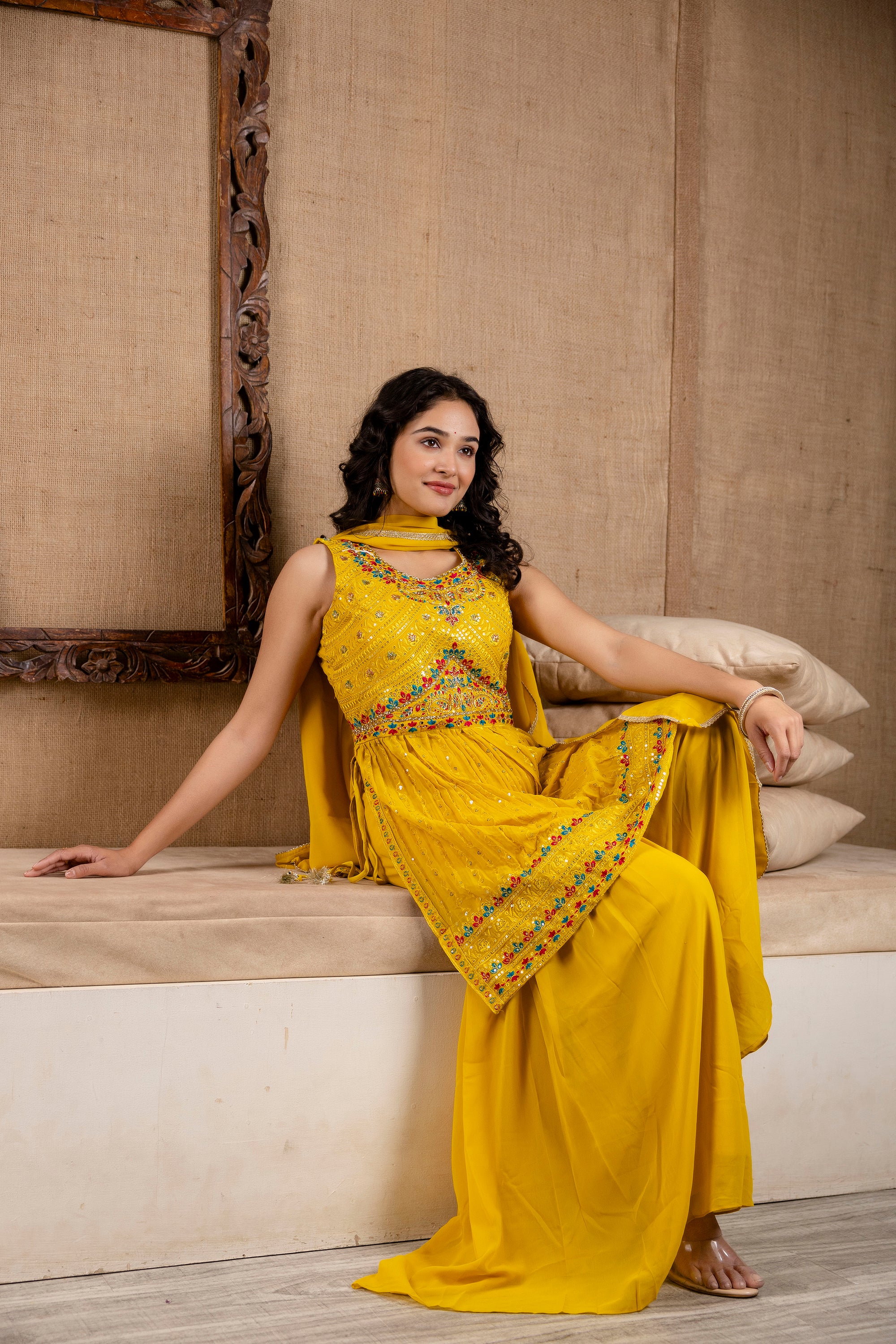 Resham Work Kurti Set with Sharara