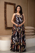 Printed Chinon Round Neck Gown