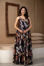 Printed Chinon Round Neck Gown