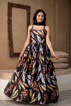 Printed Chinon Round Neck Gown