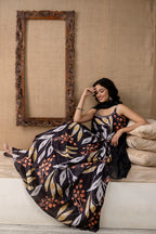 Printed Chinon Round Neck Gown