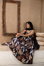 Printed Chinon Round Neck Gown