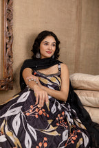 Printed Chinon Round Neck Gown