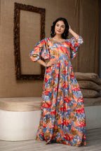 Multicolour Chinon Festive Gown with Belt