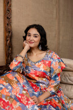 Multicolour Chinon Festive Gown with Belt