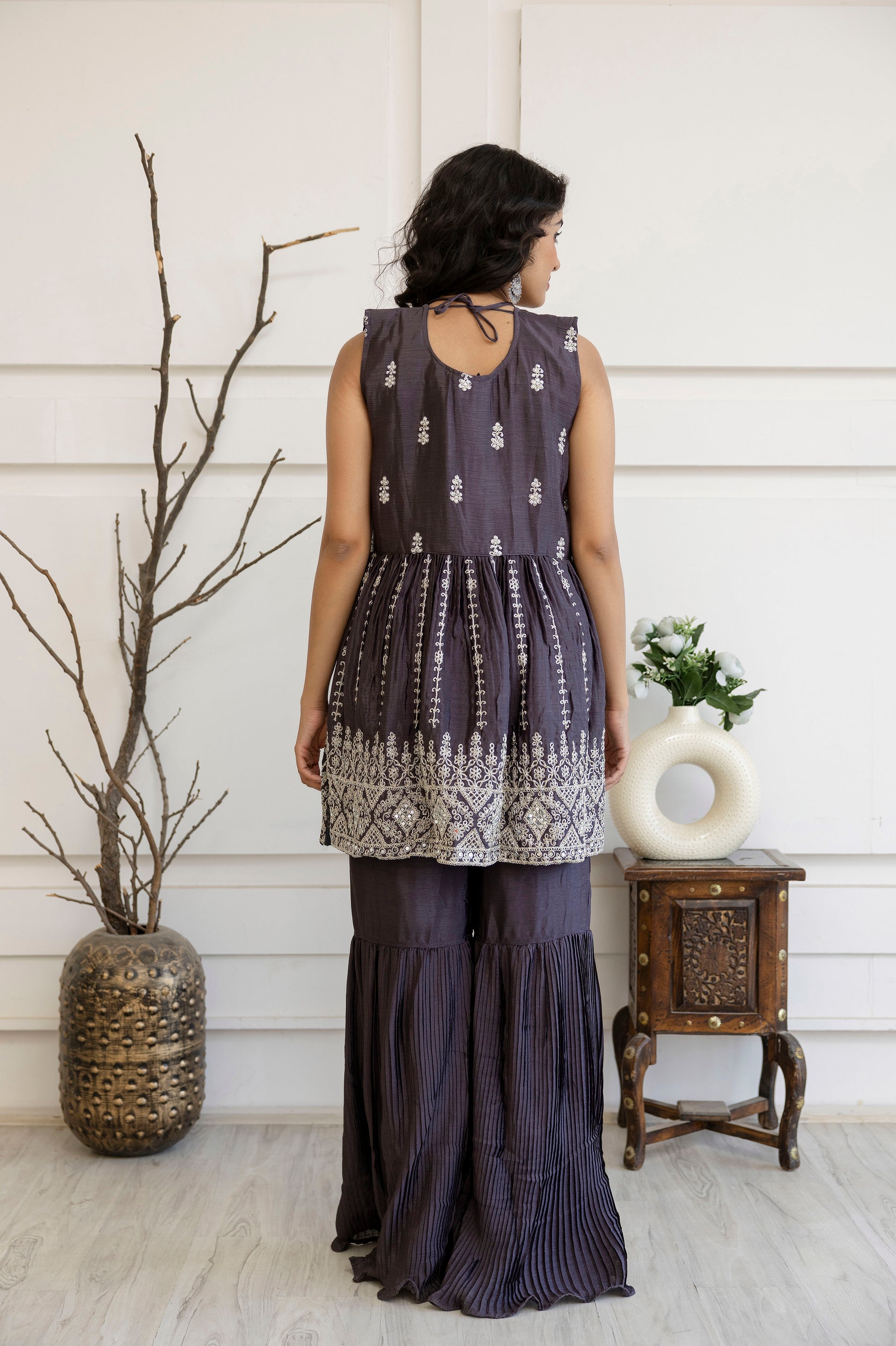 Kadhai Dori Mirror Kurti Sharara Set