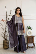 Kadhai Dori Mirror Kurti Sharara Set
