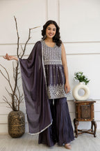 Kadhai Dori Mirror Kurti Sharara Set