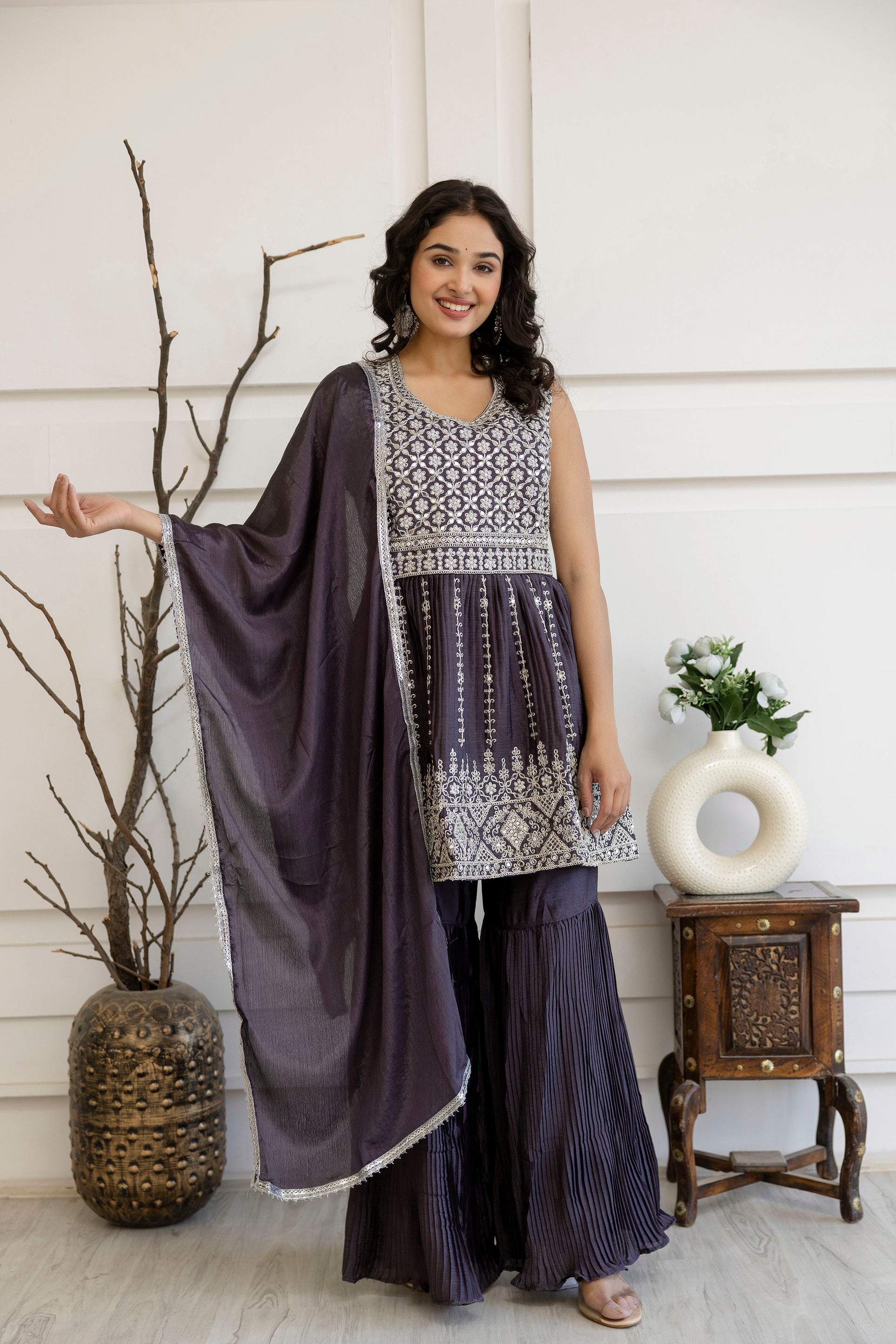 Kadhai Dori Mirror Kurti Sharara Set