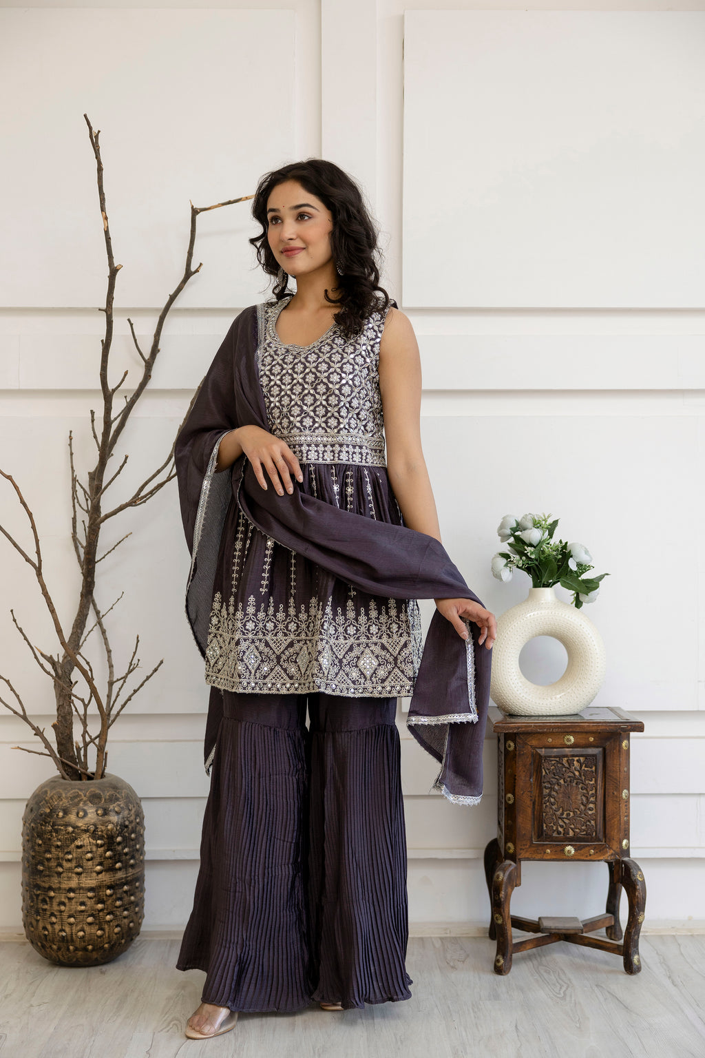 Kadhai Dori Mirror Kurti Sharara Set