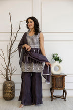 Kadhai Dori Mirror Kurti Sharara Set