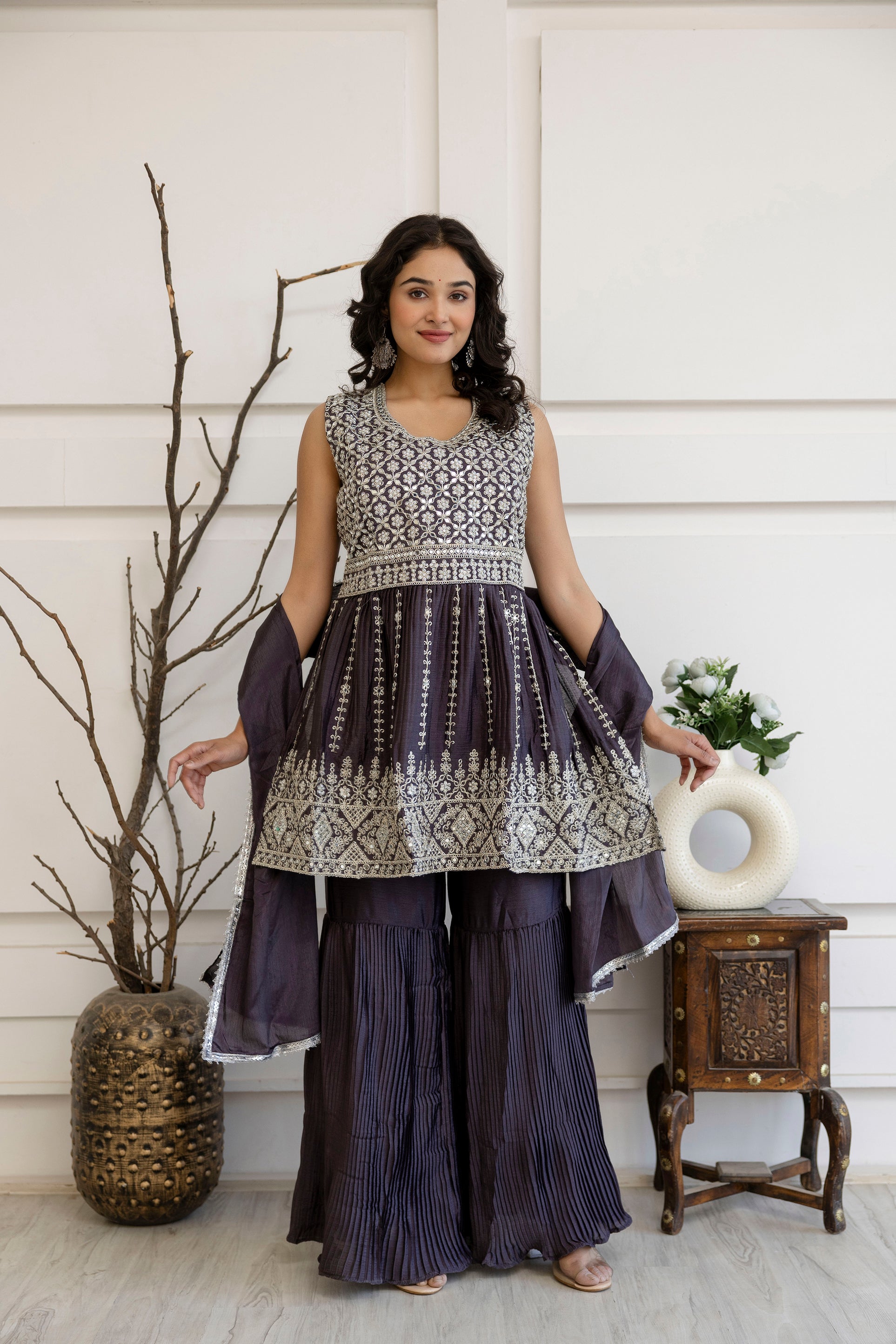 Kadhai Dori Mirror Kurti Sharara Set