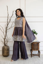 Kadhai Dori Mirror Kurti Sharara Set