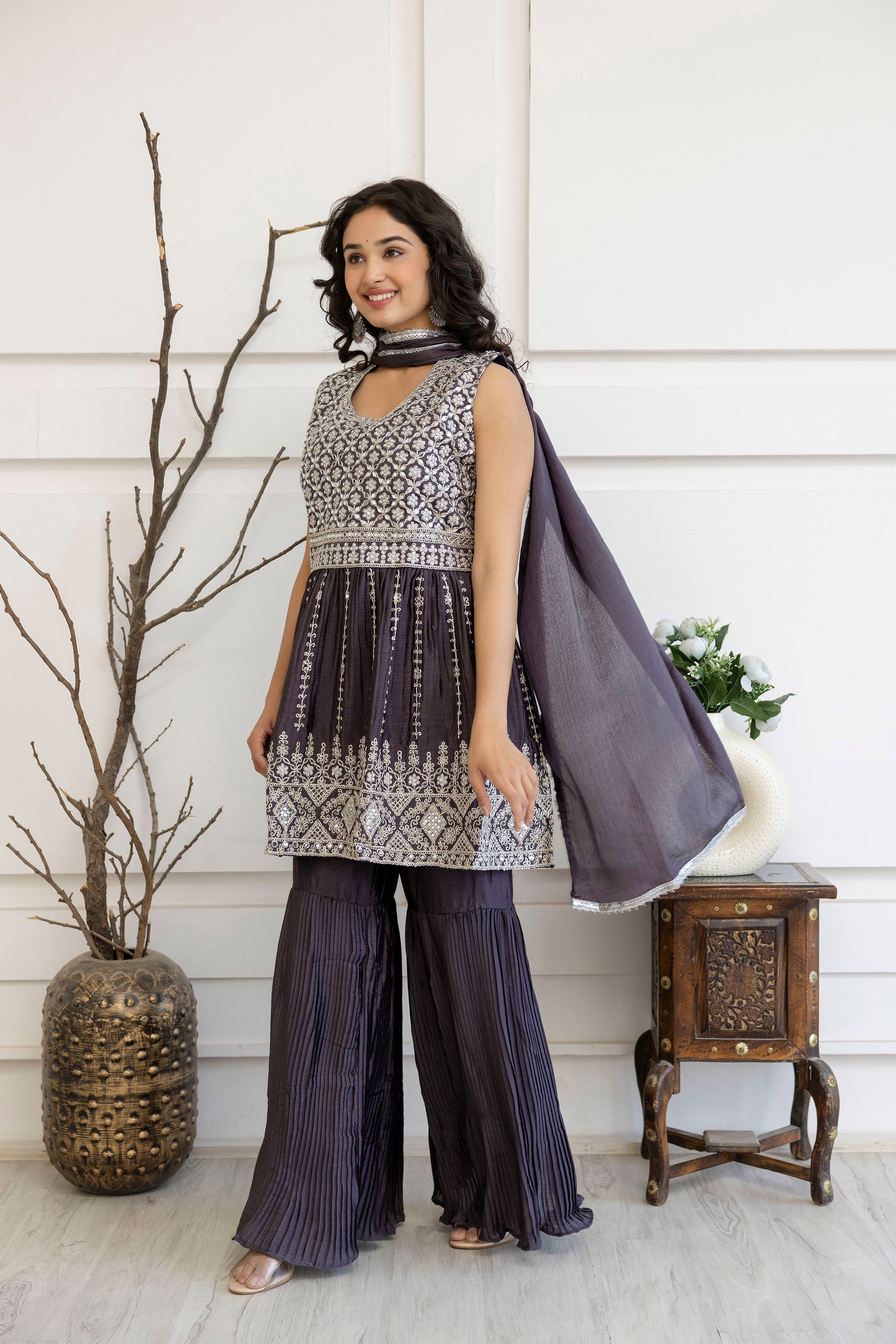 Kadhai Dori Mirror Kurti Sharara Set